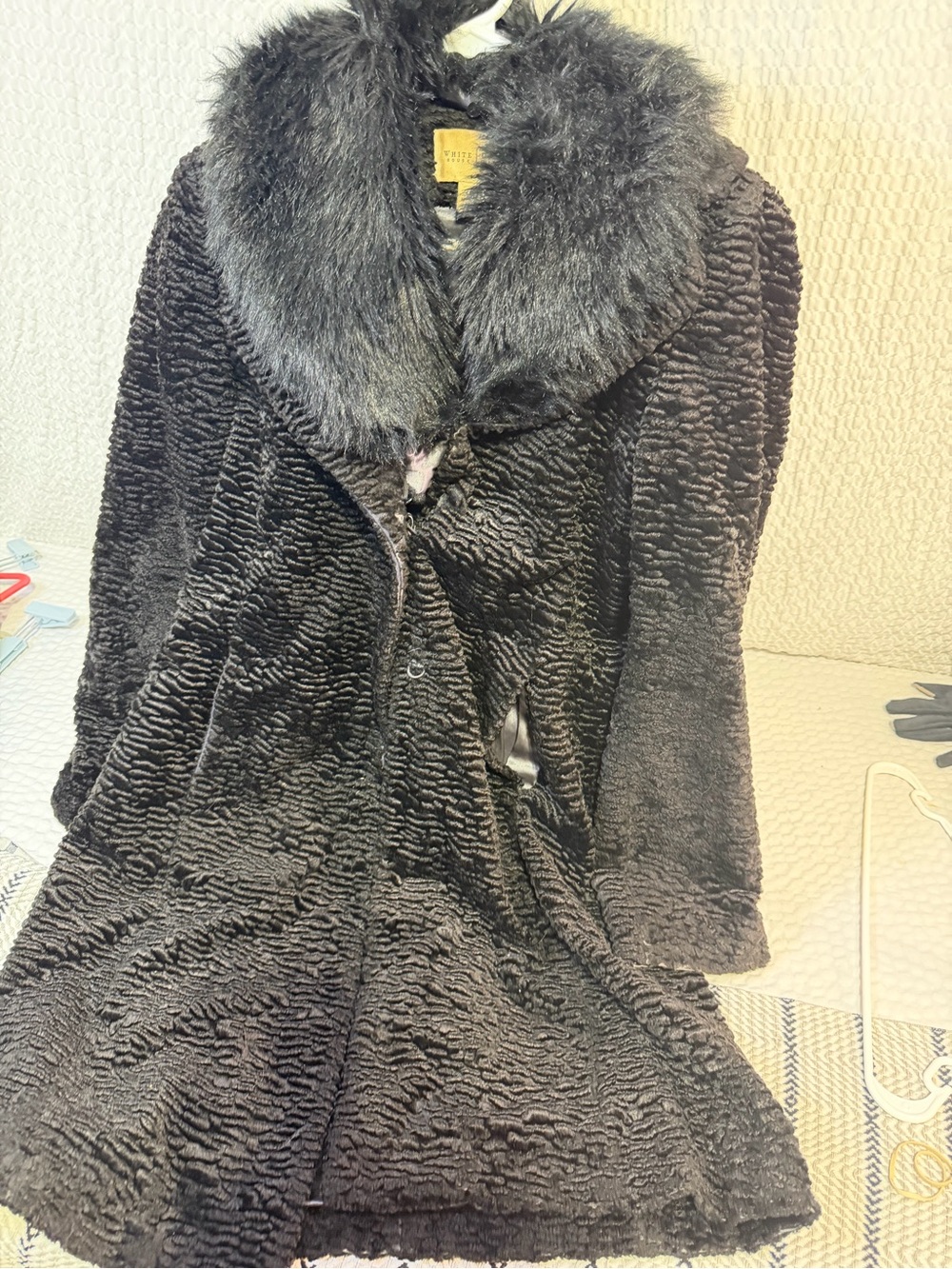 White House Black Market Black Faux Fur-Trim Coat